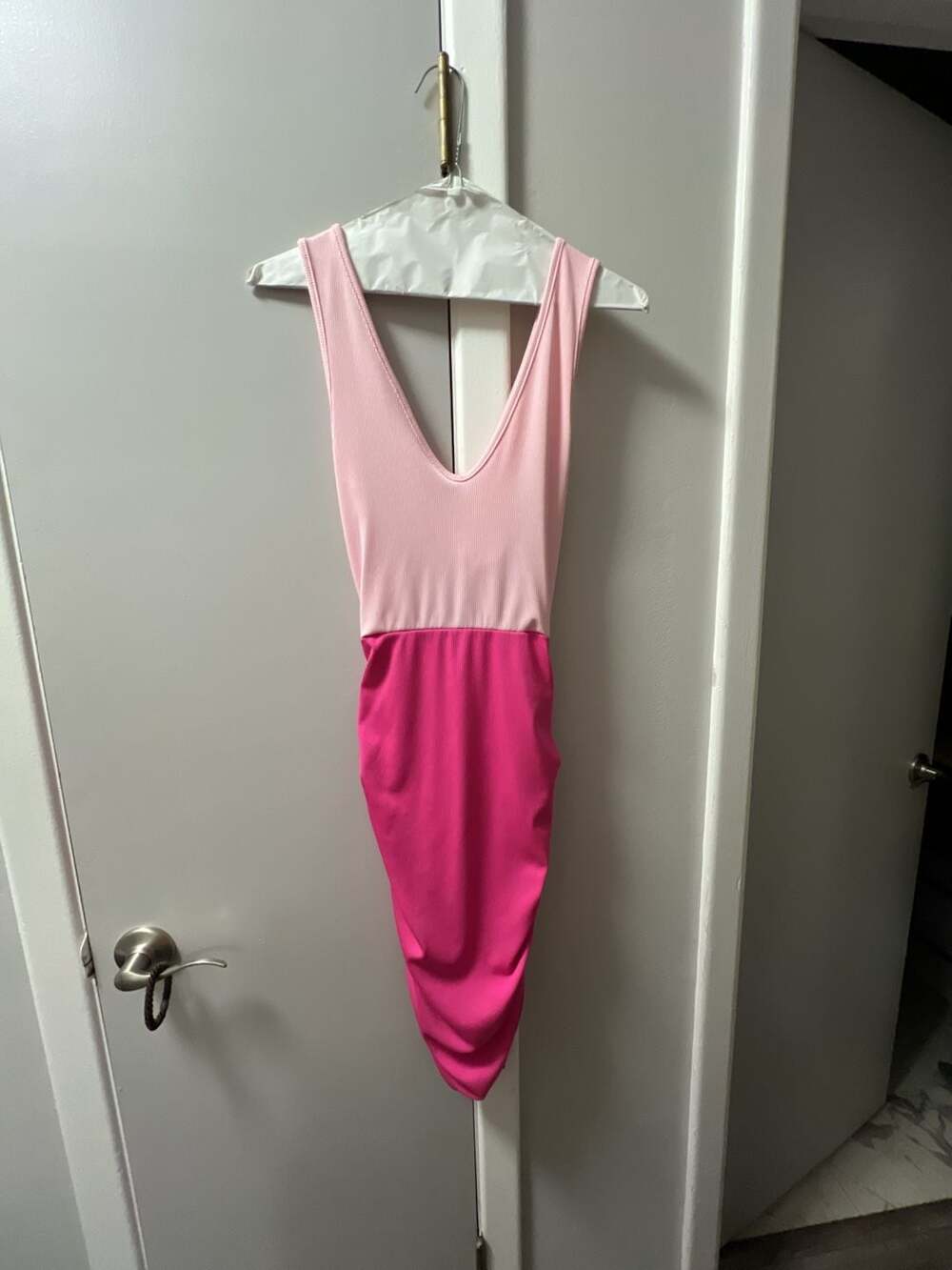 SHEIN Two Tone Ribbed Bodycon Dress Pink Sleeveless